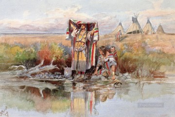 water girl 1895 Charles Marion Russell American Indians Oil Paintings